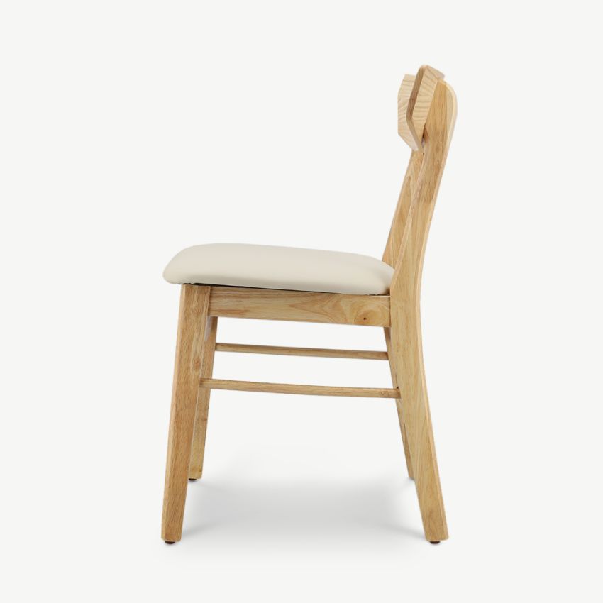 Jenson Wooden Dining Chair, Natural & Ivory PU Leather