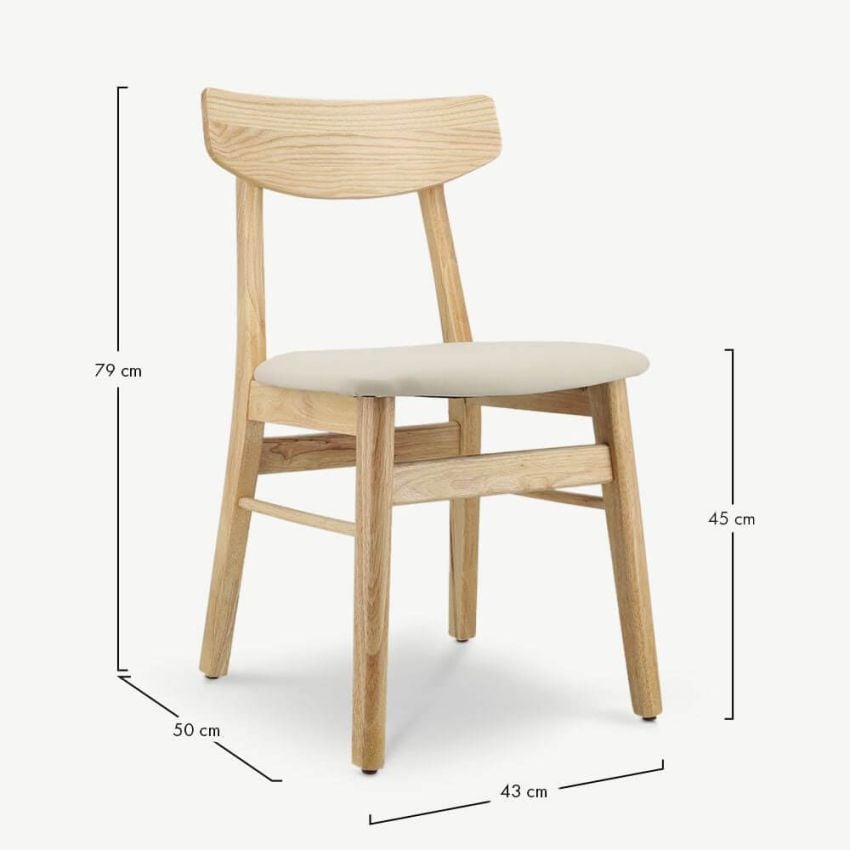 Jenson Wooden Dining Chair, Natural & Ivory PU Leather