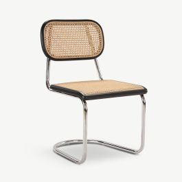 Noor Rattan Cantilever Chair, Black & Chrome