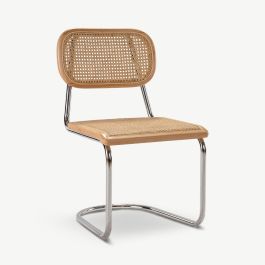 Noor Rattan Cantilever Chair, Natural & Chrome