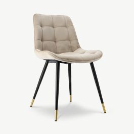Chloé Quilted Dining Chair, Beige Velvet
