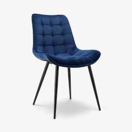 Lisboa Quilted Dining Chair, Blue Velvet