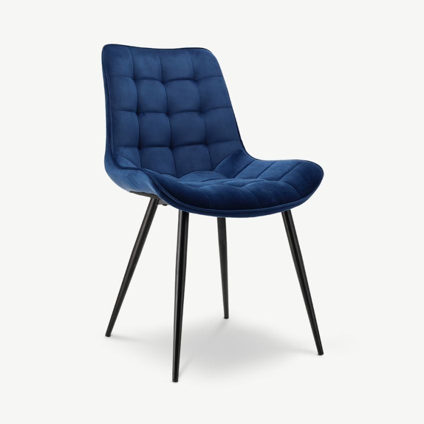 Lisboa Quilted Dining Chair, Blue Velvet