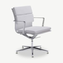 Lucas Conference Chair, White Leather, Lowback