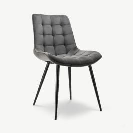 Lisboa Quilted Dining Chair, Grey Velvet