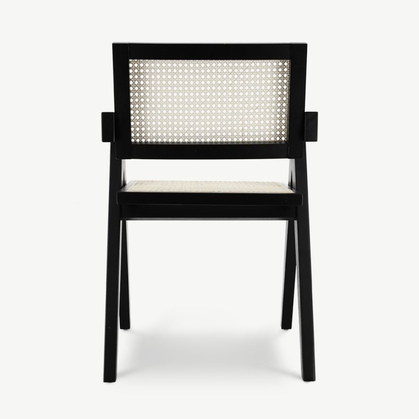 Peter Wooden Dining Chair, Black & Rattan