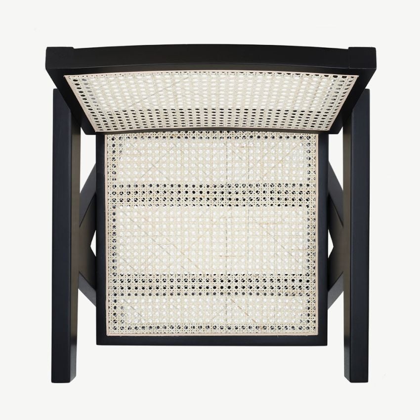 Peter Wooden Dining Chair, Black & Rattan