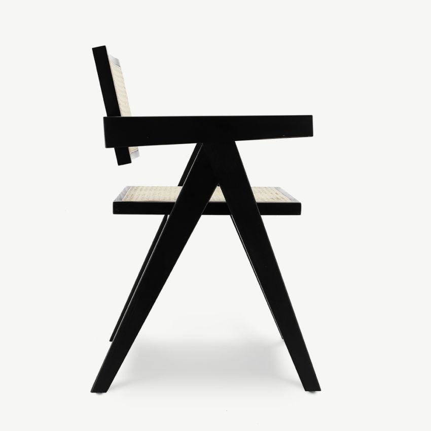 Peter Wooden Dining Chair, Black & Rattan