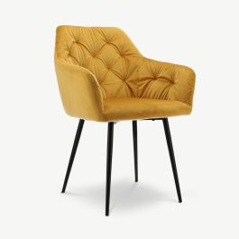 Vinny Quilted Dining Armchair, Yellow Velvet
