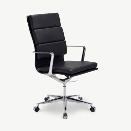 Maci Office Chair, Black Leather, Highback