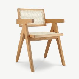 Peter Wooden Dining Chair, Natural & Rattan