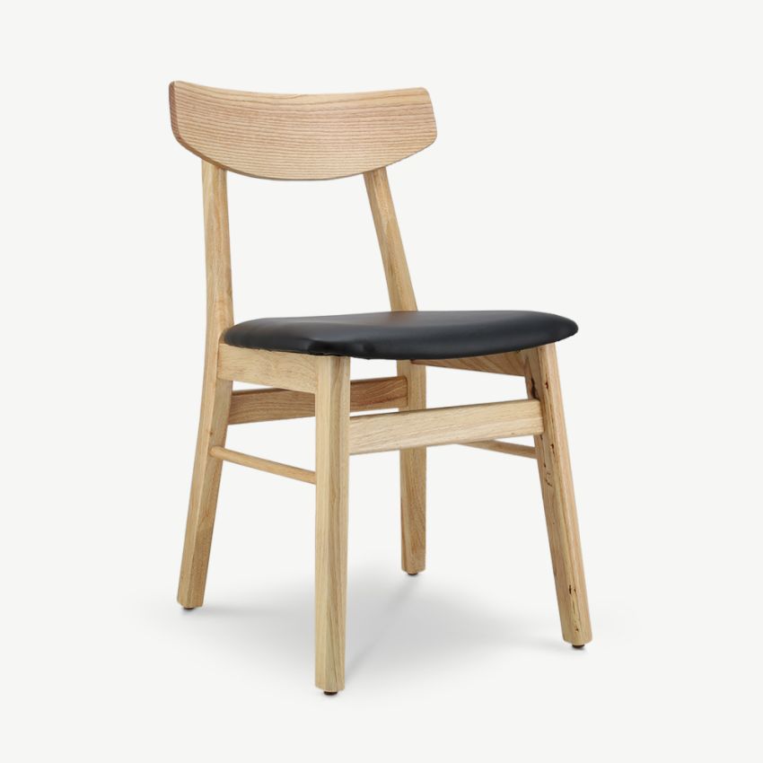 Jenson Wooden Dining Chair, Natural & Black PU Leather