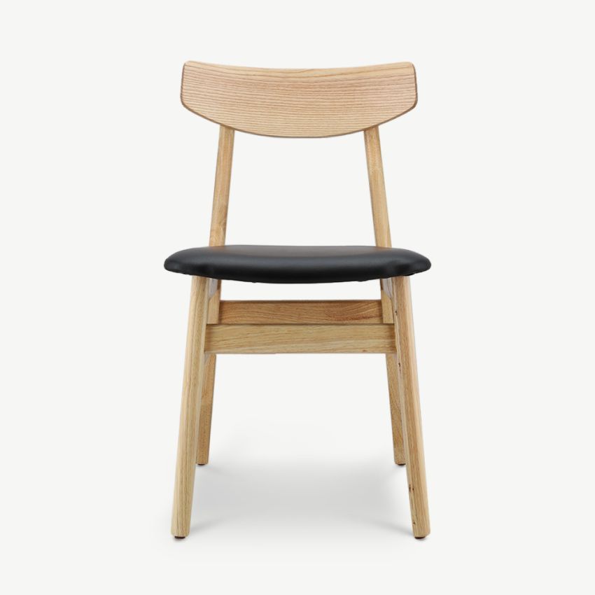 Jenson Wooden Dining Chair, Natural & Black PU Leather
