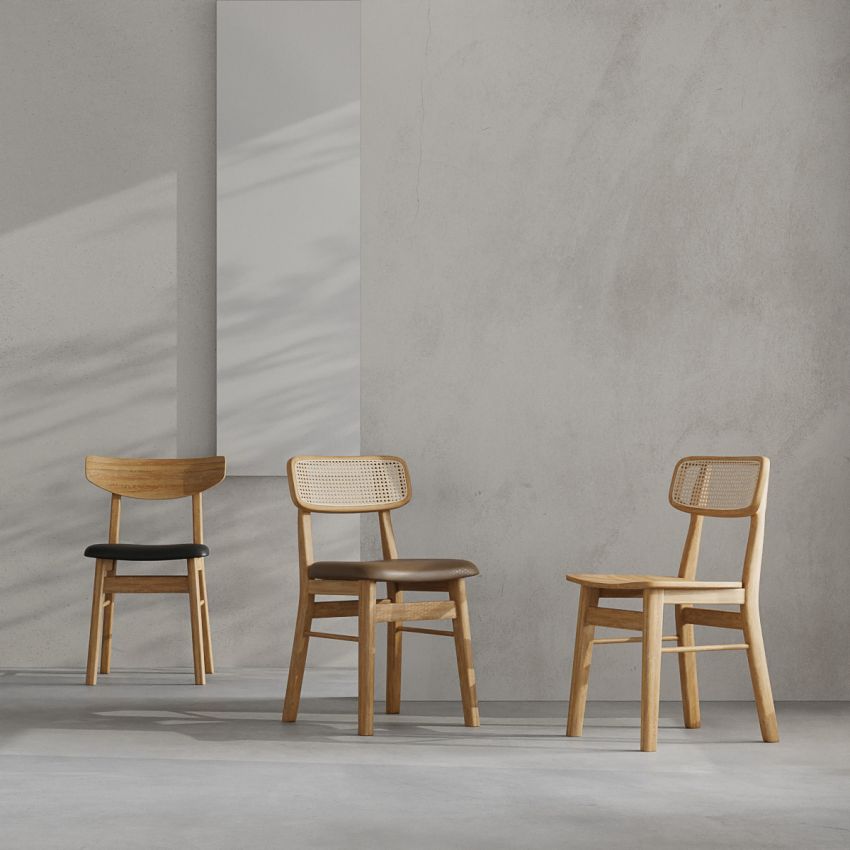 Jenson Wooden Dining Chair, Natural & Black PU Leather