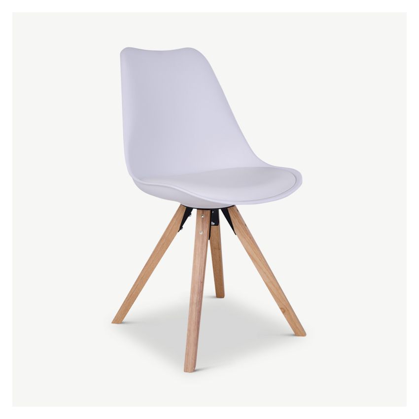 UP Dining Chair, White PU leather & Wood legs