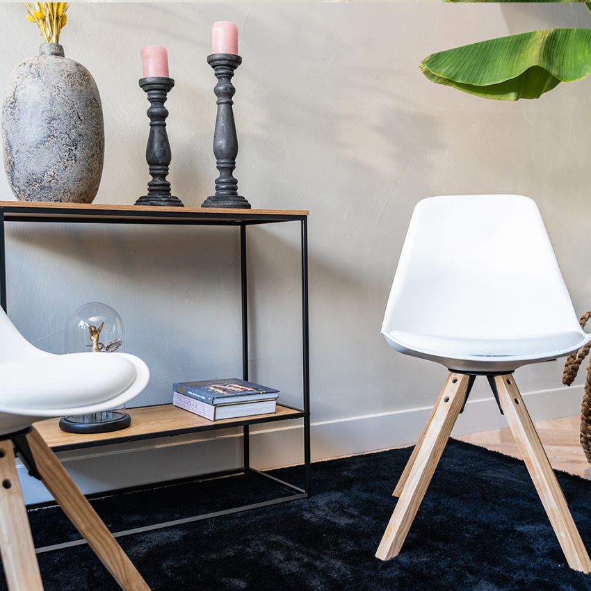 UP Dining Chair, White PU leather & Wood legs