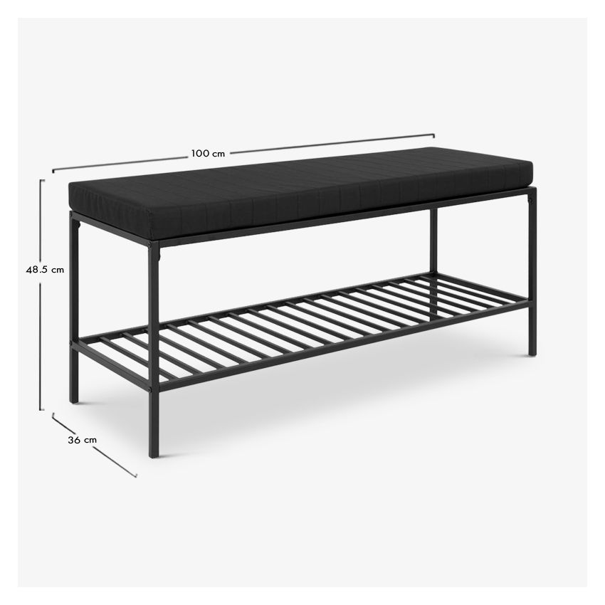 Vice Metal Bench with Cushion, Black