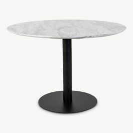 MyMarble Round Dining Table, White Marble Look & Black - Ø110 cm