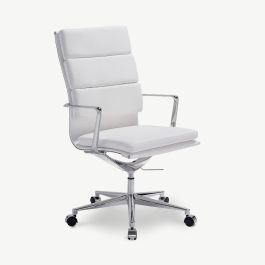 Maci Office Chair, White Leather, Highback