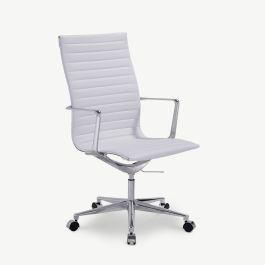 Akira Office Chair, White PU-leather, Highback