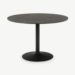 Eliza Round Dining Table, Black Marble Look - Ø110 cm