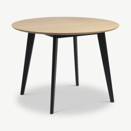 India Round Dining Table, Natural Oak & Black - Ø105 cm