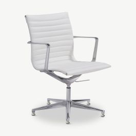 Mateo Conference Chair, White Leather, Lowback