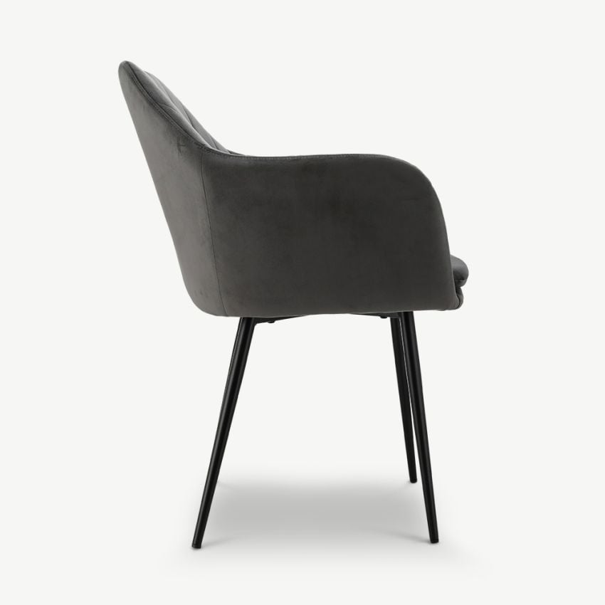 Brando Ribbed Dining Armchair, Grey Velvet