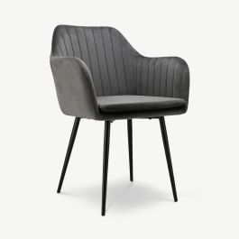 Brando Ribbed Dining Armchair, Grey Velvet