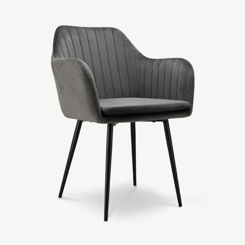 Brando Ribbed Dining Armchair, Grey Velvet