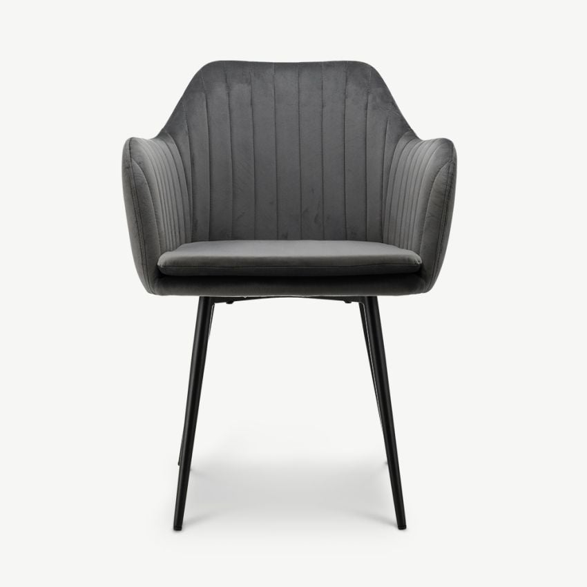 Brando Ribbed Dining Armchair, Grey Velvet