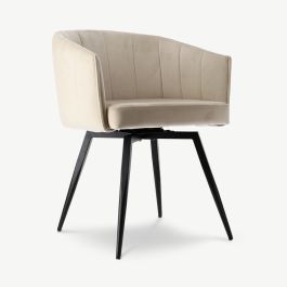Ben Swivel Dining Armchair, Beige Velvet