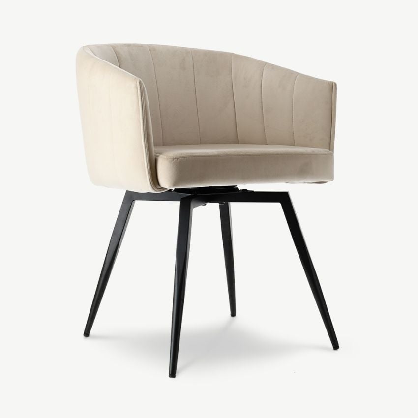 Ben Swivel Dining Armchair, Beige Velvet