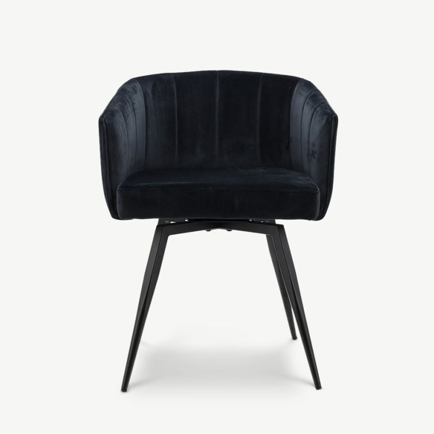 Ben Swivel Dining Armchair, Black Velvet