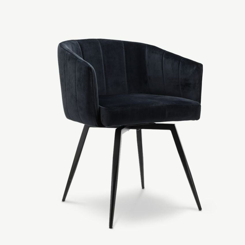 Ben Swivel Dining Armchair, Black Velvet