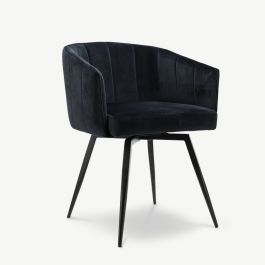 Ben Swivel Dining Armchair, Black Velvet