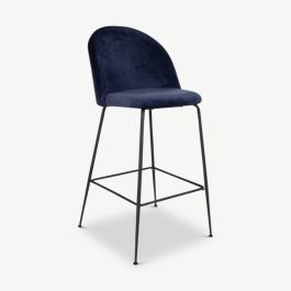 Paris Bar Stool, Blue Velvet & Black