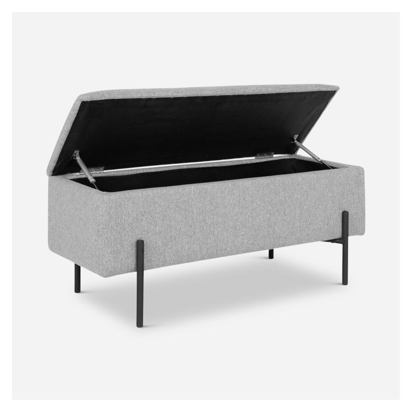 Watson Storage Bench, Light Grey Fabric