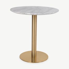 MyMarble Round Bar Table, White Marble Look & Brass - Ø70 cm