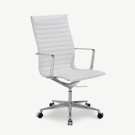 Akira Office Chair, White Leather, Highback