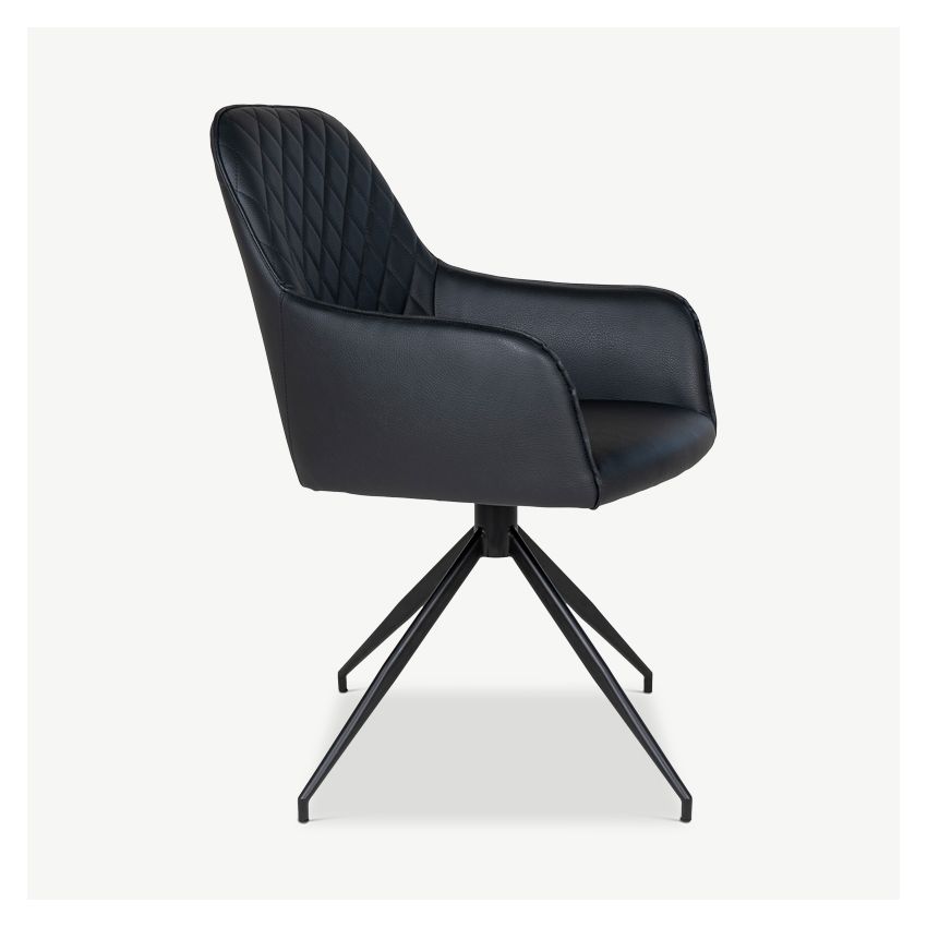 Harbour Swivel Dining Chair, Black PU Leather & black