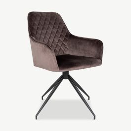 Harbour Swivel Dining Chair, Brown velvet & black