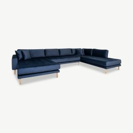 Lalita U-Shaped Corner Sofa, Dark Blue Velvet