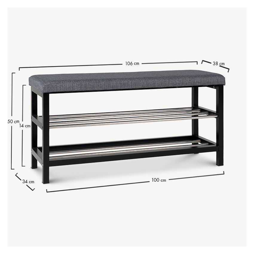 Pandora Bench, Grey Fabric & Black steel