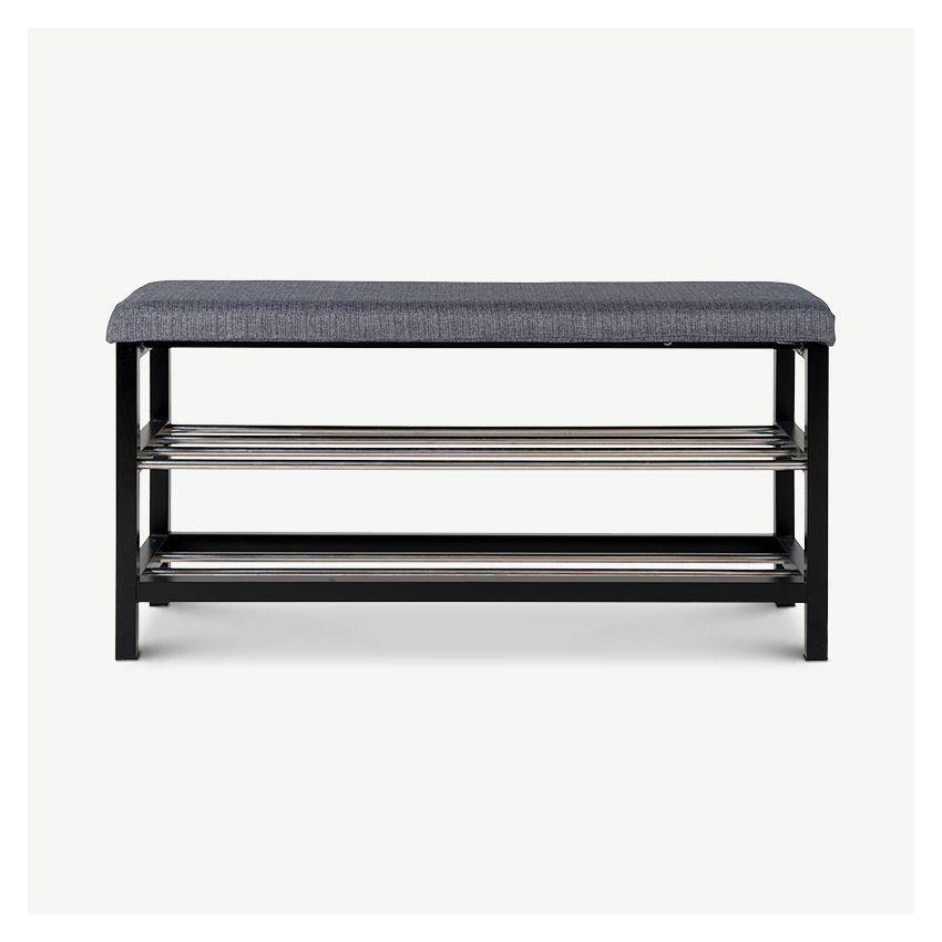 Pandora Bench, Grey Fabric & Black steel
