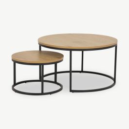 Aria Nesting Coffee Table, Natural Wood & Black, Set of 2