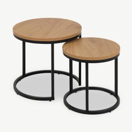 Aria Nesting Coffee Table, Natural Wood & Black, Set of 2