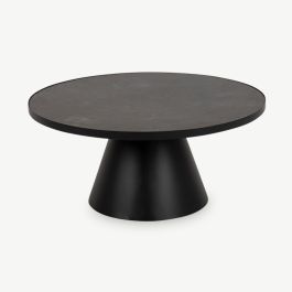 Ella Round Coffee Table, Black Ceramic & Metal, Large