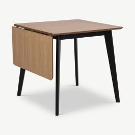 India Extendable Dining Table, Natural Oak & Black - 80 cm