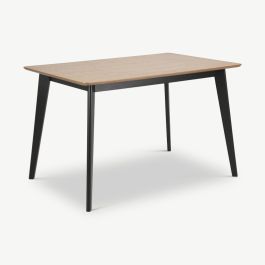 India Wooden Dining Table, Natural Oak & Black - 120 cm